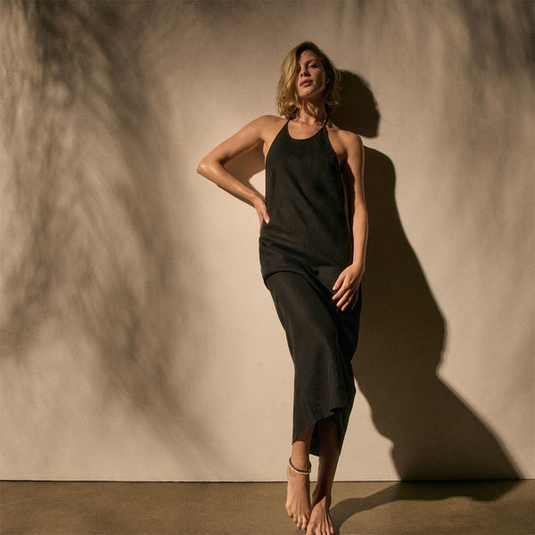 James Perse Linen Halter Dress Black