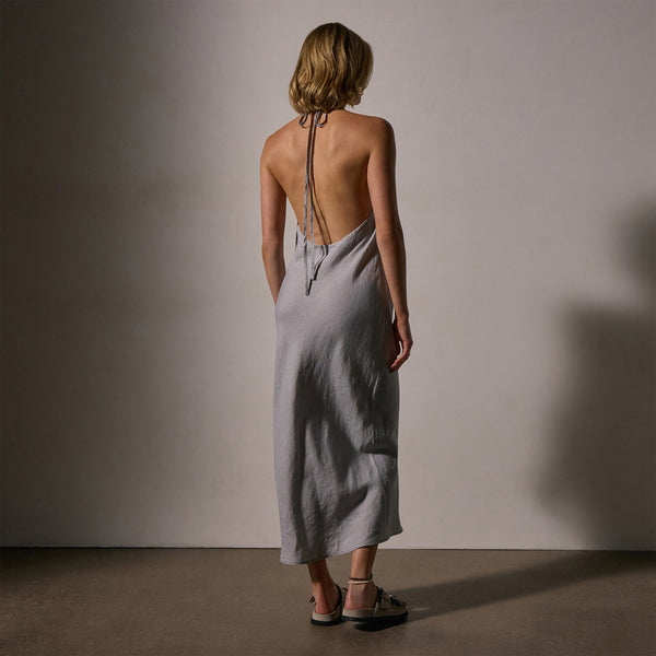 James Perse Linen Halter Dress Grey Sky Pigment
