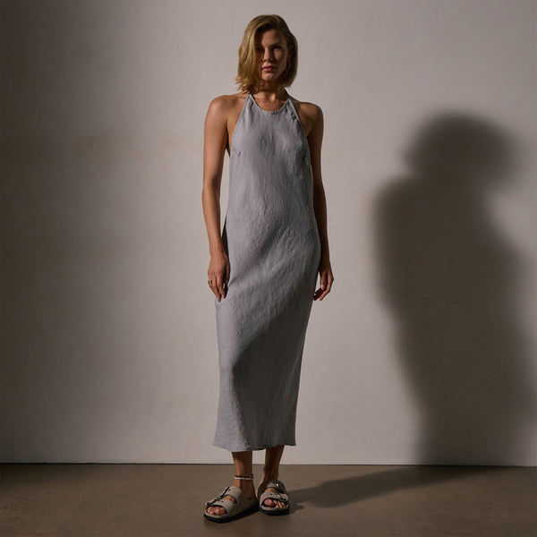 james perse Linen Halter Dress Grey Sky Pigment