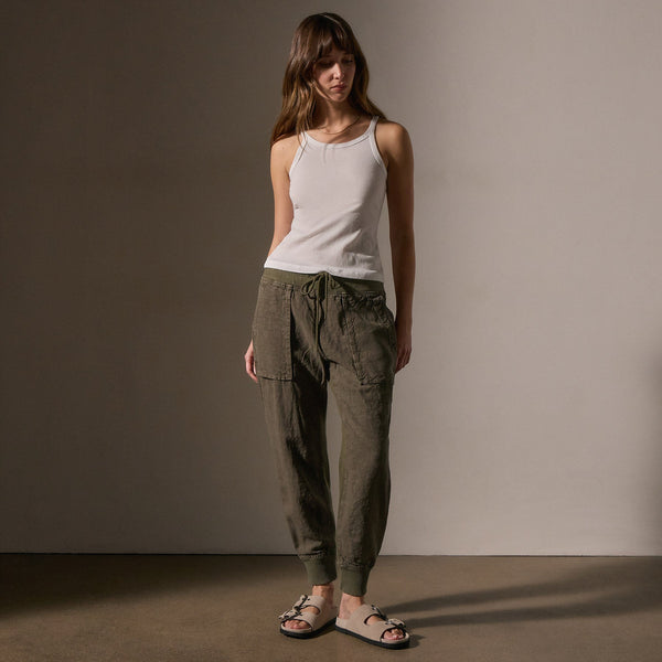 James Perse Linen Mixed Media Pant Army Green