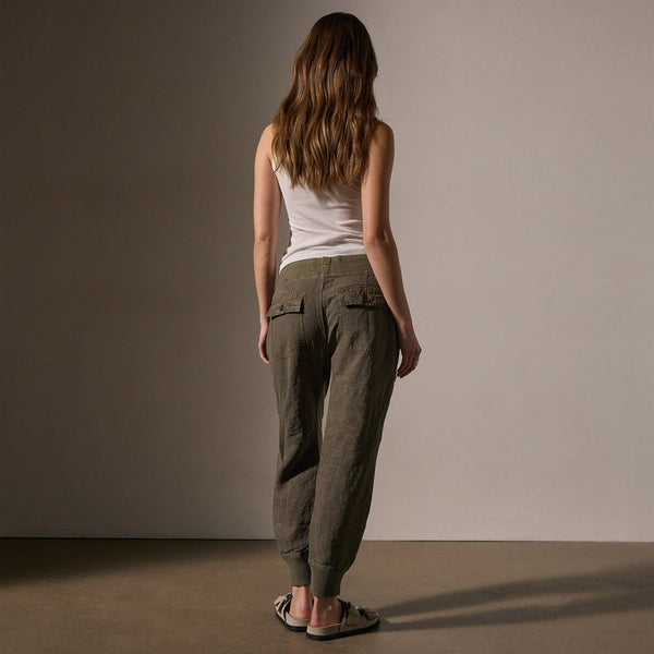 James Perse Linen Mixed Media Pant Army Green
