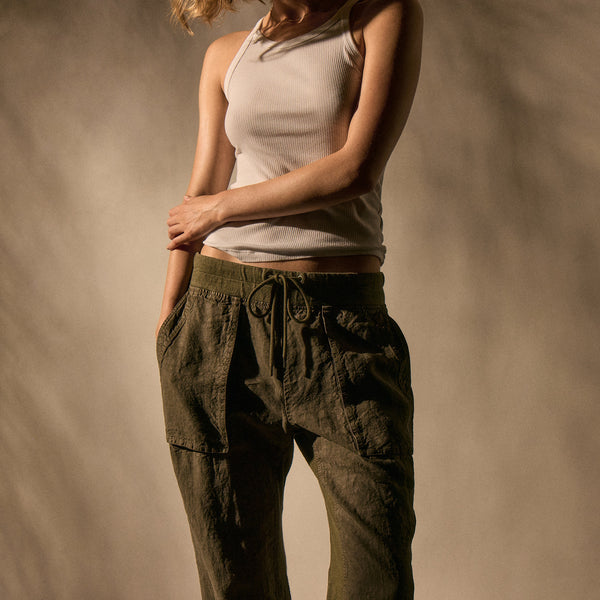 james perse Linen Mixed Media Pant Army Green