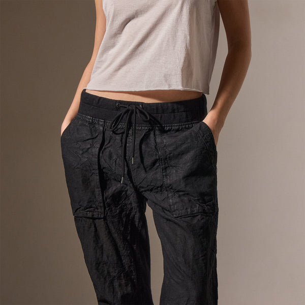 James Perse Linen Mixed Media Pant Black