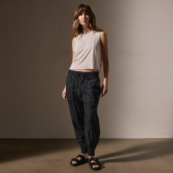 James Perse Linen Mixed Media Pant Black