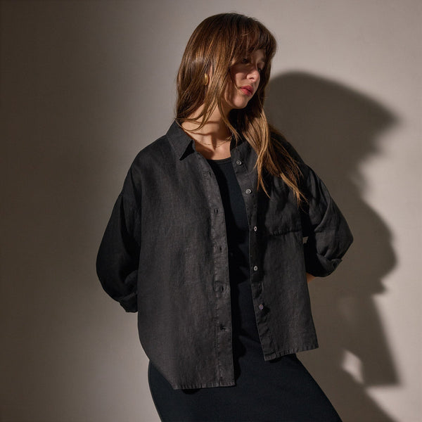 James Perse Linen Oversized Shirt Black