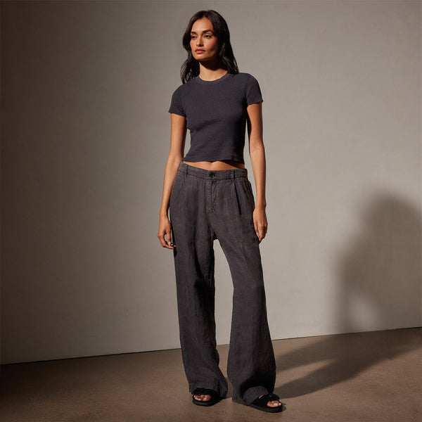 James Perse Linen Pleated Pant Magma Pigment