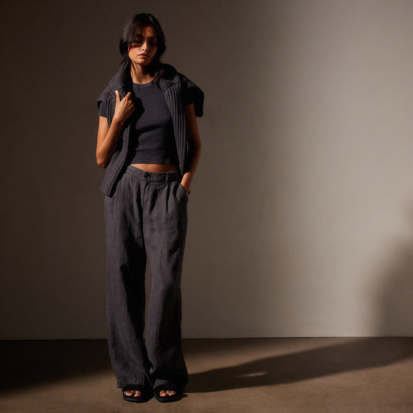 james perse Linen Pleated Pant Magma Pigment
