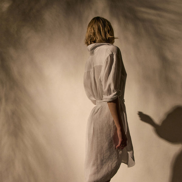 James Perse Linen Shirt Dress With Tie White