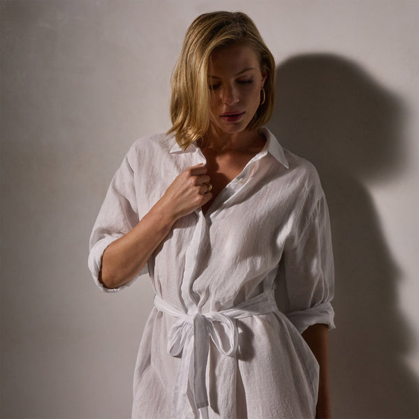 James Perse Linen Shirt Dress With Tie White