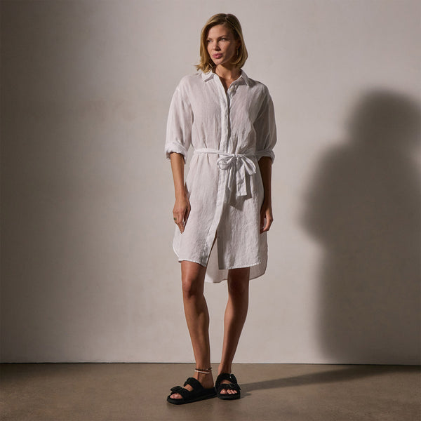 James Perse Linen Shirt Dress With Tie White