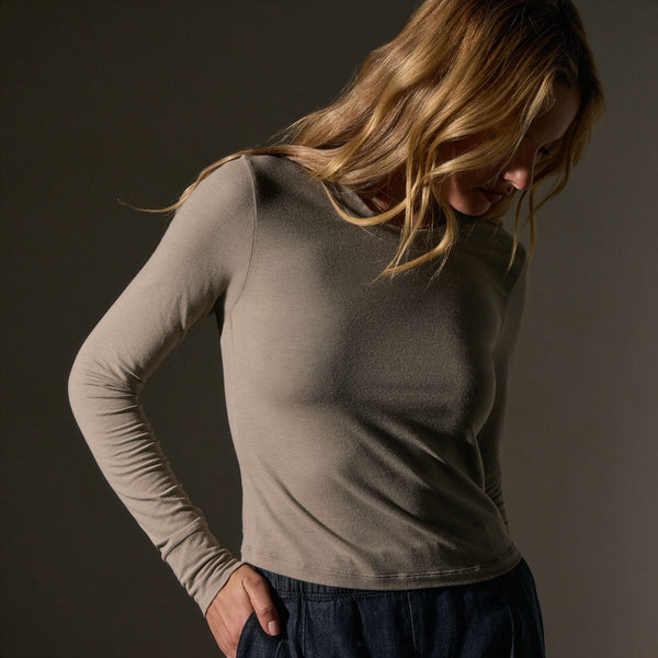 James Perse Long Sleeve Cropped Tee Overcast