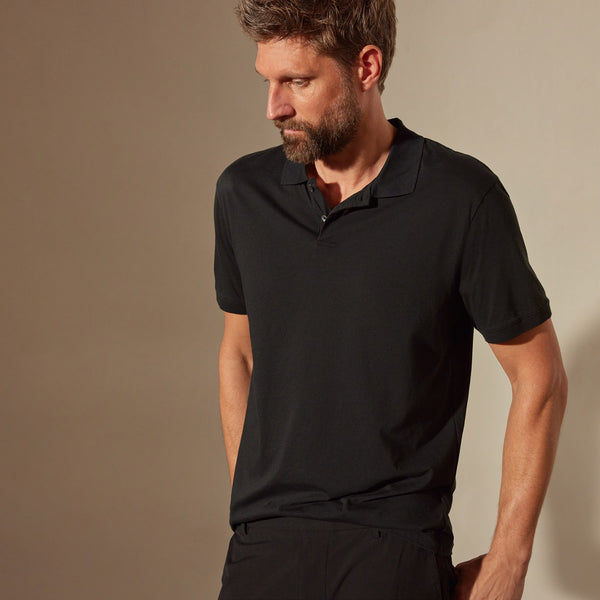 James Perse Luxe Lotus Jersey Polo Black
