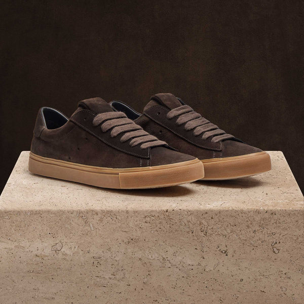 james perse Men's Suede Retro Sneaker Ebony