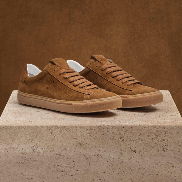 james perse Men's Suede Retro Sneaker Tabacco