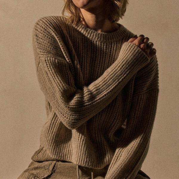 James Perse Open Stitch Crew Neck Alabaster Mix