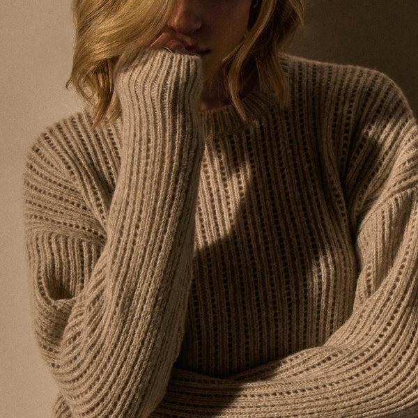 James Perse Open Stitch Crew Neck Alabaster Mix