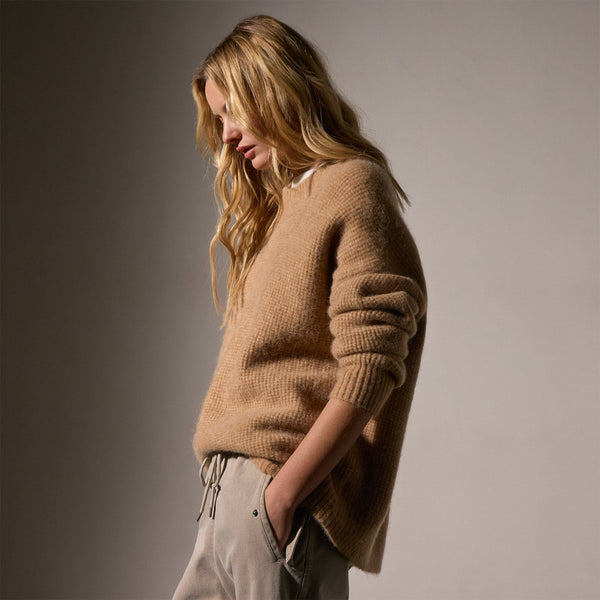 James Perse Oversized Waffle Knit Crew Camel