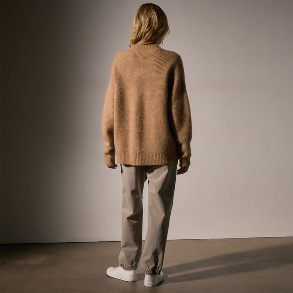James Perse Oversized Waffle Knit Crew Camel