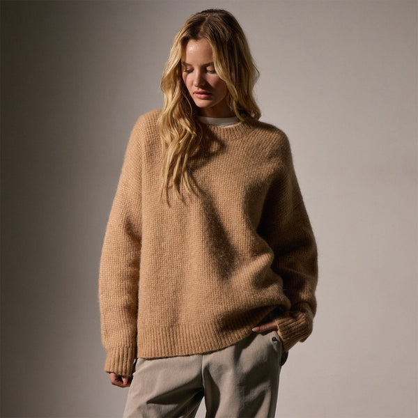 james perse Oversized Waffle Knit Crew Camel