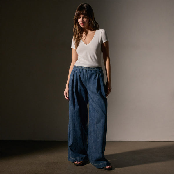 James Perse Pleated Denim Pant Medium Wash