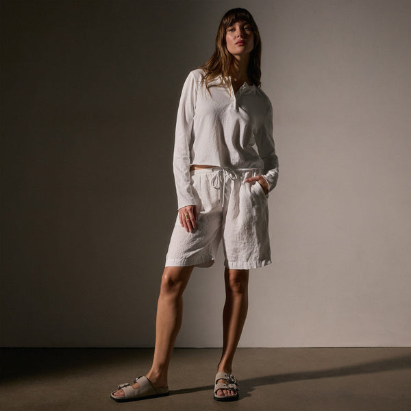 James Perse Pleated Linen Bermuda Short White