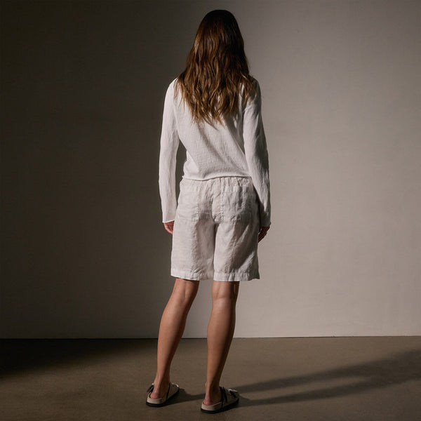 James Perse Pleated Linen Bermuda Short White