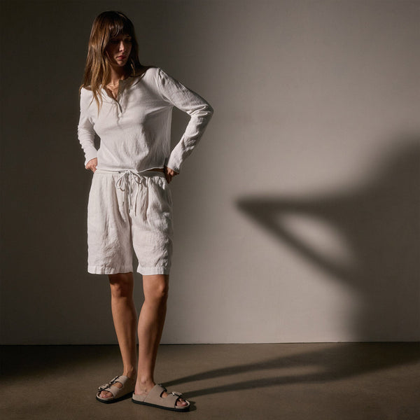 james perse Pleated Linen Bermuda Short White