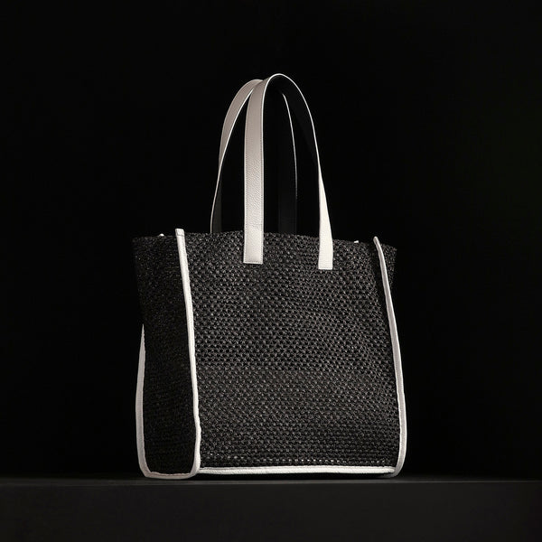 James Perse Raffia Tote Black Sea