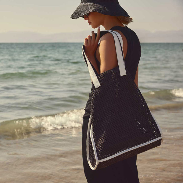 james perse Raffia Tote Black Sea