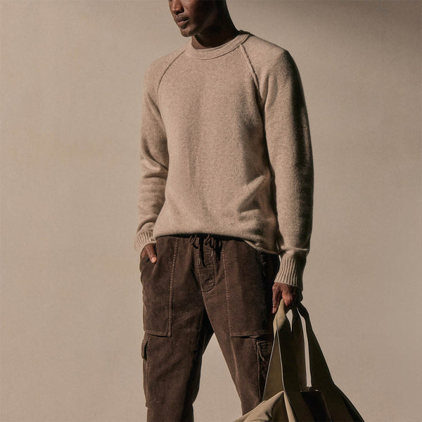 james perse Recycled Cashmere Raglan Crew Stone