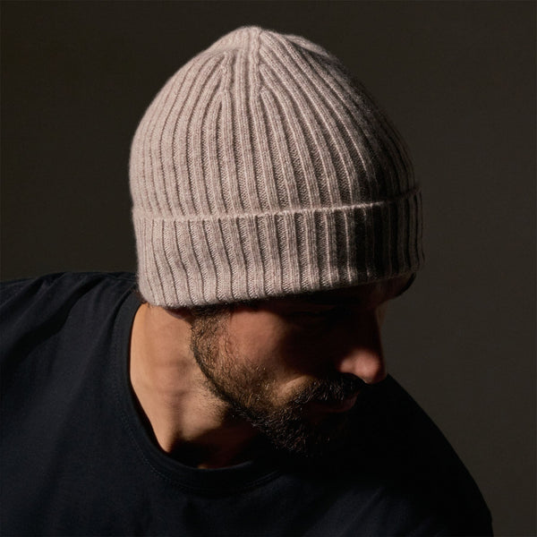 James Perse Recycled Cashmere Ribbed Beanie Stone