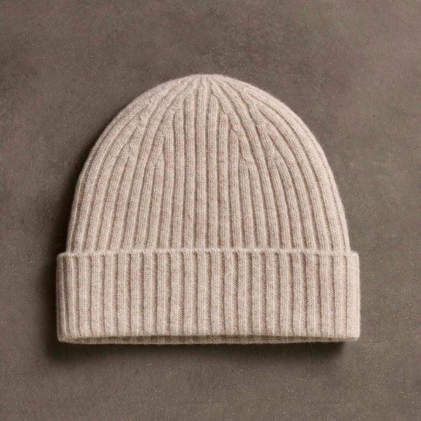 james perse Recycled Cashmere Ribbed Beanie Stone