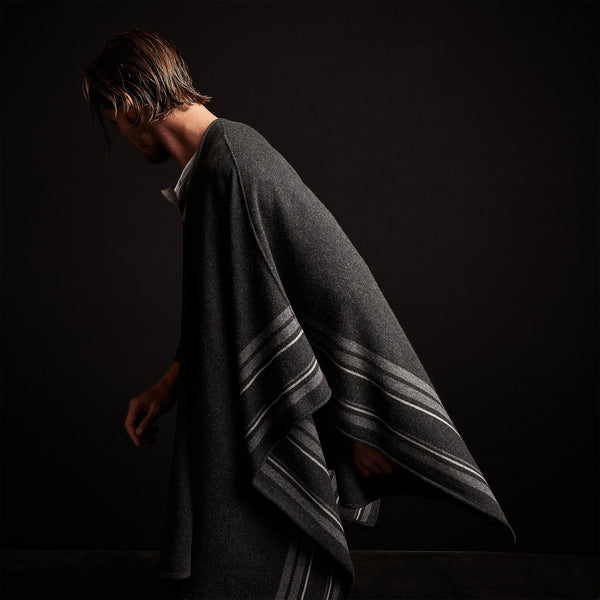 James Perse Recycled Cashmere Striped Poncho Coal
