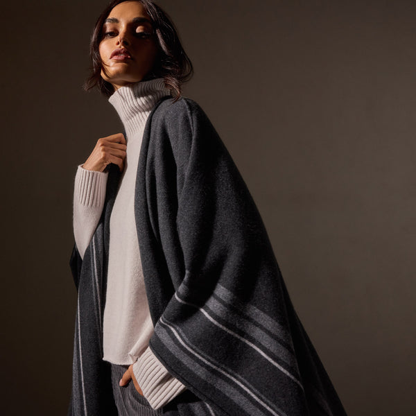 james perse Recycled Cashmere Striped Poncho Coal