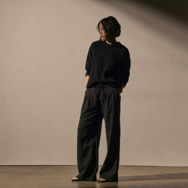 James Perse Ribbed Waist Wide Leg Pant Black