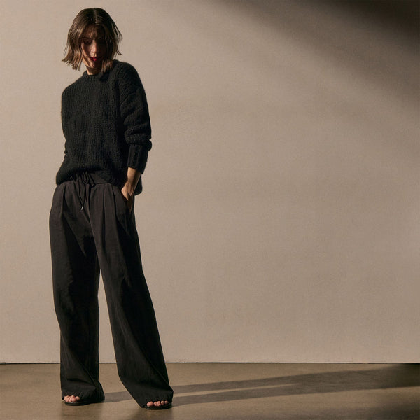 james perse Ribbed Waist Wide Leg Pant Black