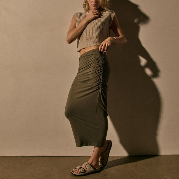 James Perse Ruched Midi Skirt Birch