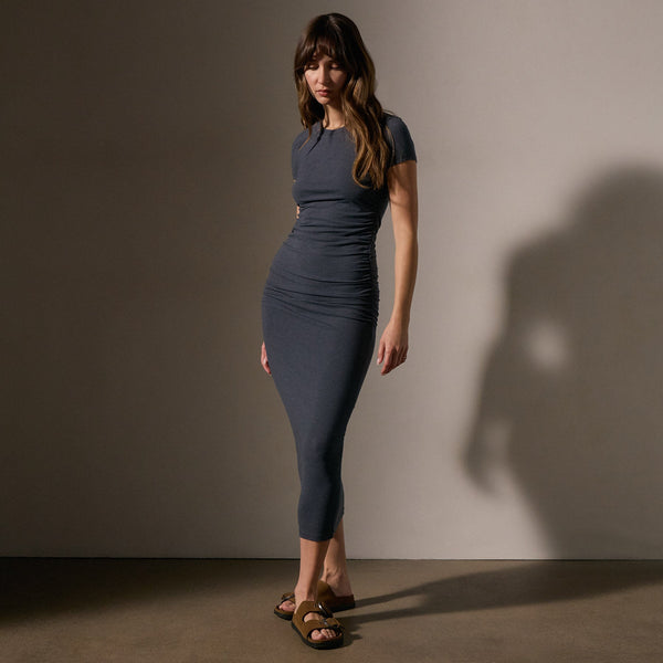 James Perse Ruched T Shirt Dress Asphalt