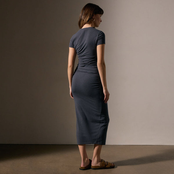 James Perse Ruched T Shirt Dress Asphalt