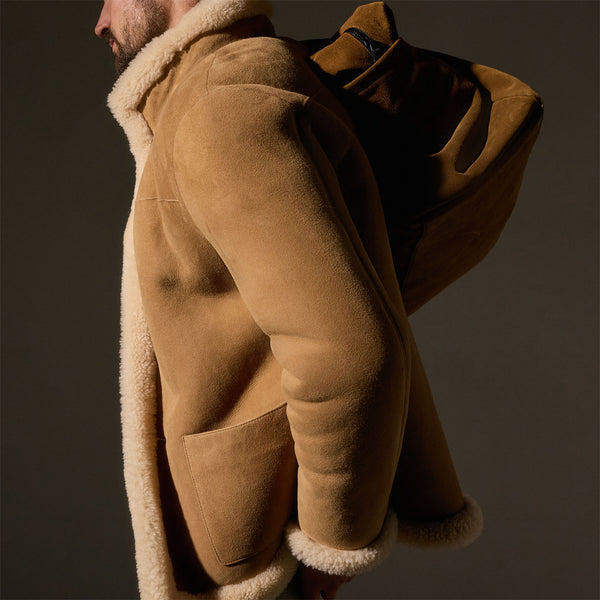 James Perse Shearling Car Coat Caramel