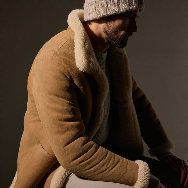 James Perse Shearling Car Coat Caramel