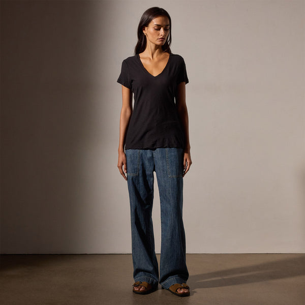 James Perse Sheer Slub Casual V Neck Black