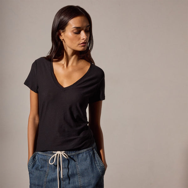james perse Sheer Slub Casual V Neck Black