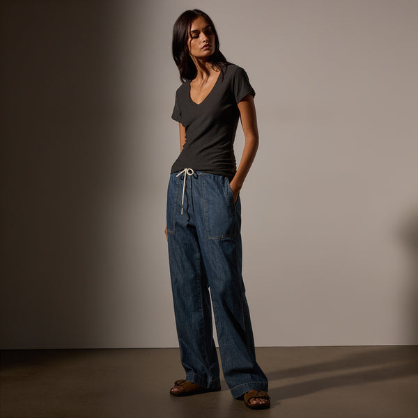 James Perse Sheer Slub Casual V Neck Carbon