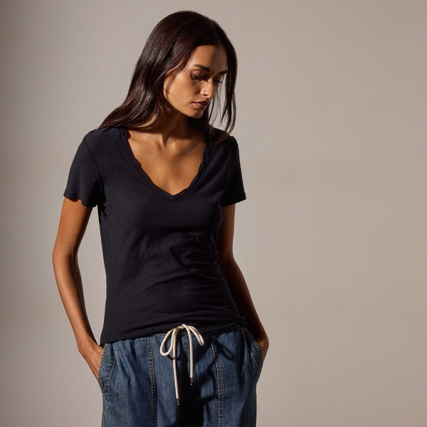 James Perse Sheer Slub Casual V Neck Deep