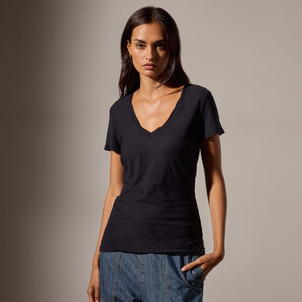 James Perse Sheer Slub Casual V Neck Deep