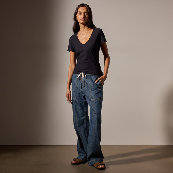 James Perse Sheer Slub Casual V Neck Deep