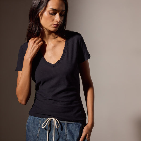 james perse Sheer Slub Casual V Neck Deep