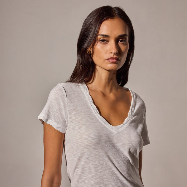 James Perse Sheer Slub Casual V Neck White