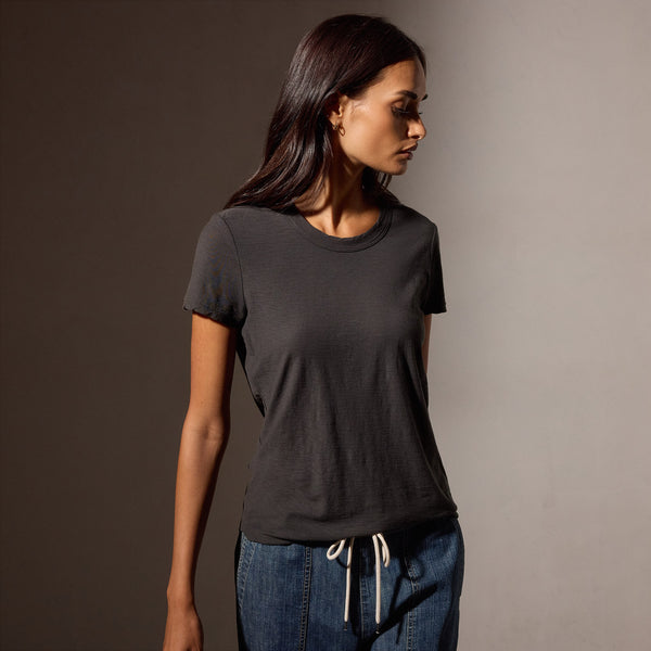 james perse Sheer Slub Crew Neck Tee Carbon